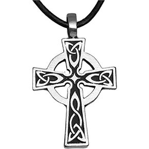 Pewter Celtic Cross Irish Scottish Wales Pendant on Leather Necklace