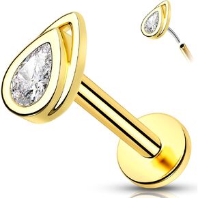 Melighting 14K Solid Gold Flat Back Earring Titanium Teardrop Threadless Earring 16G 18G Gold Cartilage Earring Tragus Piercing Jewelry Gold Helix Earring for Women