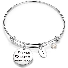 bobauna The Rest Is Still Unwritten Semicolon Bracelet Keychain Mental Health Suicide Awareness Inspirational Jewelry