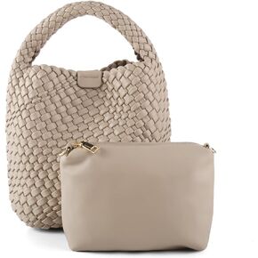 Woven Tote Bag for Women Vegan Leather Medium Size Summer Beach Travel Handbag and Purse Retro Handmade Shoulder Bag