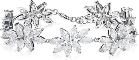SWEETV Bridal Bracelets for Wedding, Crystal Cubic Zirconia Bracelets for Wedding Prom, Bridal Wedding Gifts in Saudi Arabia