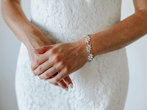 SWEETV Bridal Bracelets for Wedding, Crystal Cubic Zirconia Bracelets for Wedding Prom, Bridal Wedding Gifts in Saudi Arabia