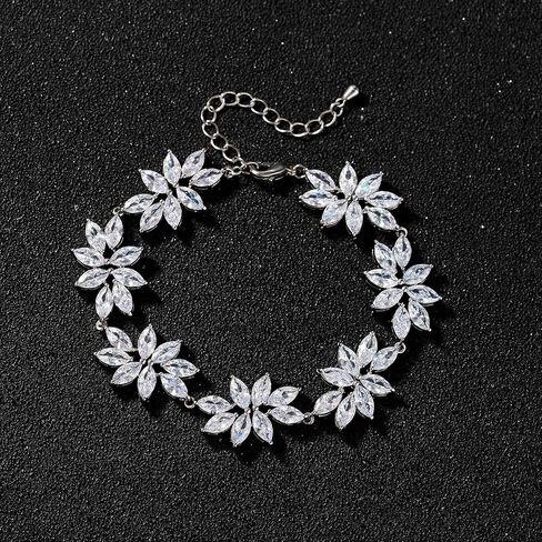 SWEETV Bridal Bracelets for Wedding, Crystal Cubic Zirconia Bracelets for Wedding Prom, Bridal Wedding Gifts in Saudi Arabia
