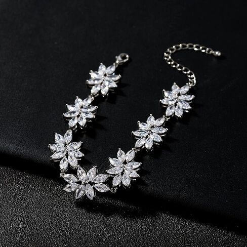 SWEETV Bridal Bracelets for Wedding, Crystal Cubic Zirconia Bracelets for Wedding Prom, Bridal Wedding Gifts in Saudi Arabia