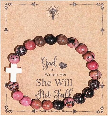 Christian Religious Cross Natural Healing Stone Beads Handmade Inspirational Adjustable Bracelet with Meaningful Card Catholic Faith Protection Jewelry for Women Men in Saudi Arabia