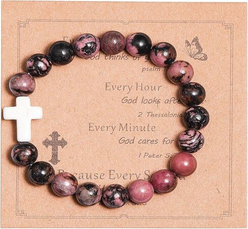 Christian Religious Cross Natural Healing Stone Beads Handmade Inspirational Adjustable Bracelet with Meaningful Card Catholic Faith Protection Jewelry for Women Men in Saudi Arabia