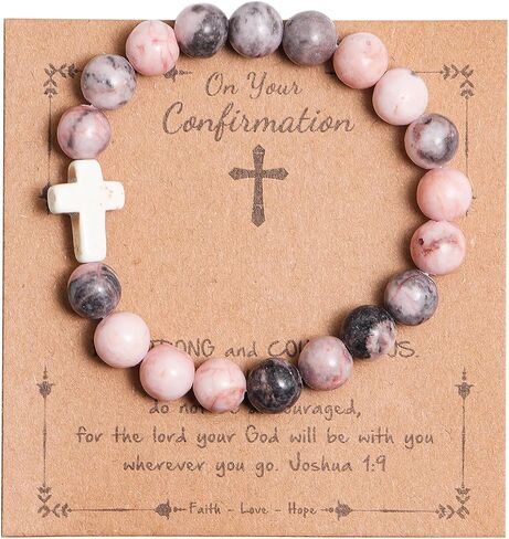 Christian Religious Cross Natural Healing Stone Beads Handmade Inspirational Adjustable Bracelet with Meaningful Card Catholic Faith Protection Jewelry for Women Men in Saudi Arabia