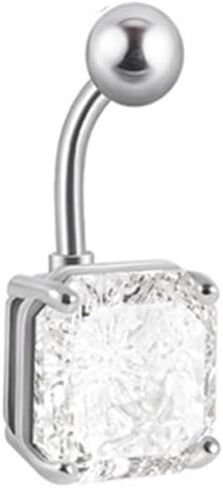 14G Square Belly Button Ring for Women Girls Surgical Steel Glitter Cubic Zircon Belly Navel Piercing Studs Curved Barbell Dainty Body Piercing Jewelry in Saudi Arabia