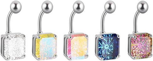 14G Square Belly Button Ring for Women Girls Surgical Steel Glitter Cubic Zircon Belly Navel Piercing Studs Curved Barbell Dainty Body Piercing Jewelry in Saudi Arabia