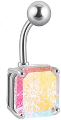 14G Square Belly Button Ring for Women Girls Surgical Steel Glitter Cubic Zircon Belly Navel Piercing Studs Curved Barbell Dainty Body Piercing Jewelry in Saudi Arabia