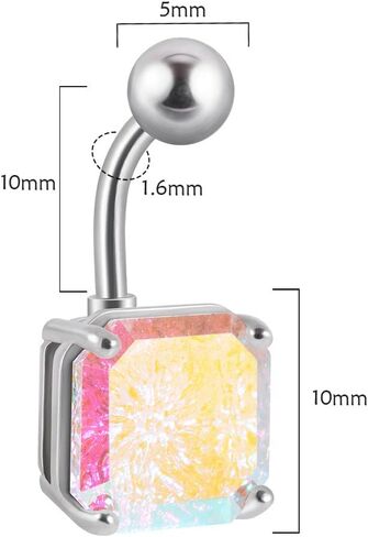 14G Square Belly Button Ring for Women Girls Surgical Steel Glitter Cubic Zircon Belly Navel Piercing Studs Curved Barbell Dainty Body Piercing Jewelry in Saudi Arabia
