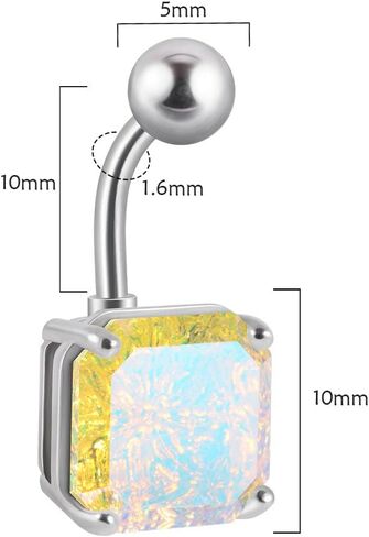 14G Square Belly Button Ring for Women Girls Surgical Steel Glitter Cubic Zircon Belly Navel Piercing Studs Curved Barbell Dainty Body Piercing Jewelry in Saudi Arabia
