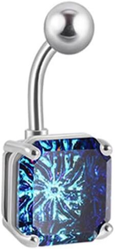 14G Square Belly Button Ring for Women Girls Surgical Steel Glitter Cubic Zircon Belly Navel Piercing Studs Curved Barbell Dainty Body Piercing Jewelry in Saudi Arabia