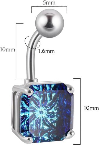 14G Square Belly Button Ring for Women Girls Surgical Steel Glitter Cubic Zircon Belly Navel Piercing Studs Curved Barbell Dainty Body Piercing Jewelry in Saudi Arabia