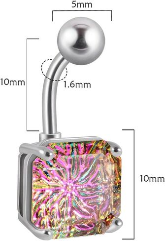 14G Square Belly Button Ring for Women Girls Surgical Steel Glitter Cubic Zircon Belly Navel Piercing Studs Curved Barbell Dainty Body Piercing Jewelry in Saudi Arabia