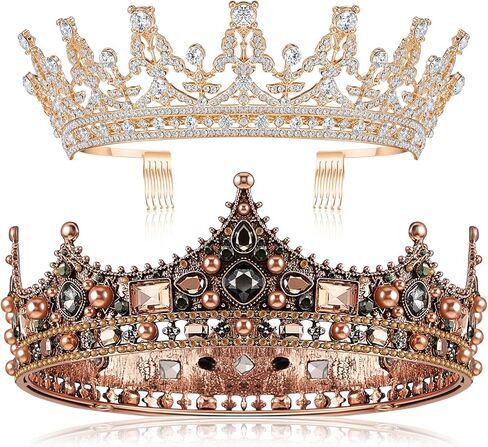 Juexica 2 قطعة تيجان الملك للرجال تاج وتاج للنساء الباروك خمر عقال لحفلة عيد الهالوين حفلة موسيقية (فضية) in Kuwait