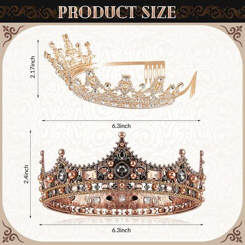 Juexica 2 قطعة تيجان الملك للرجال تاج وتاج للنساء الباروك خمر عقال لحفلة عيد الهالوين حفلة موسيقية (فضية) in Kuwait