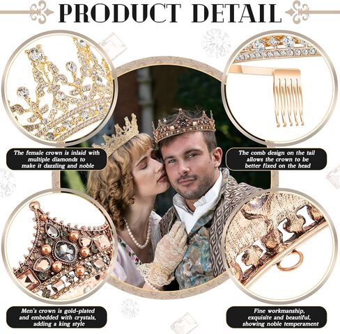 Juexica 2 قطعة تيجان الملك للرجال تاج وتاج للنساء الباروك خمر عقال لحفلة عيد الهالوين حفلة موسيقية (فضية) in Kuwait