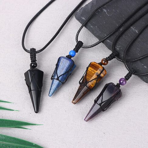 عقد من الكريستال العلاجي من MOZAKA للرجال والنساء بحبل أسود قابل للتعديل من الأحجار الكريمة الطبيعية وقلادات مجوهرات هدية in Kuwait