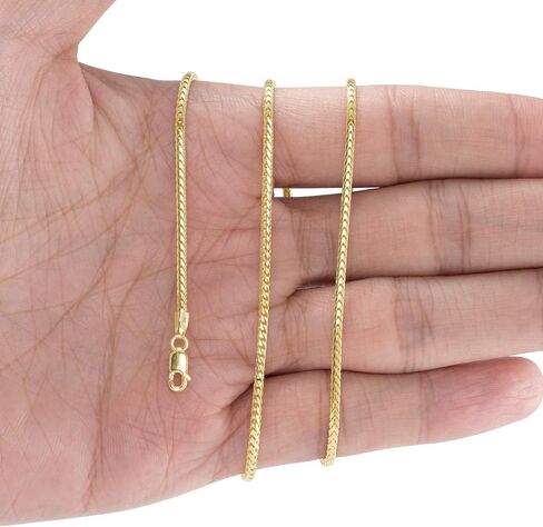 Nuragold 10k Yellow Gold 1.7mm Solid Franco Diamond Cut Wheat Spiga Foxtail Chain Necklace, Mens Jewelry Lobster Clasp 16" 18" 20" 22" 24" 26" in Saudi Arabia