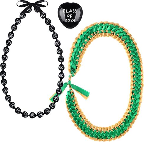 Junkin 2 قطعة التخرج Leis فئة 2024 Kukui Nut Leis الخرز القلائد اليدوية الشريط Leis مضفر قلادة مكتنزة الاكريليك قلادة هاواي هدية التخرج in Saudi Arabia