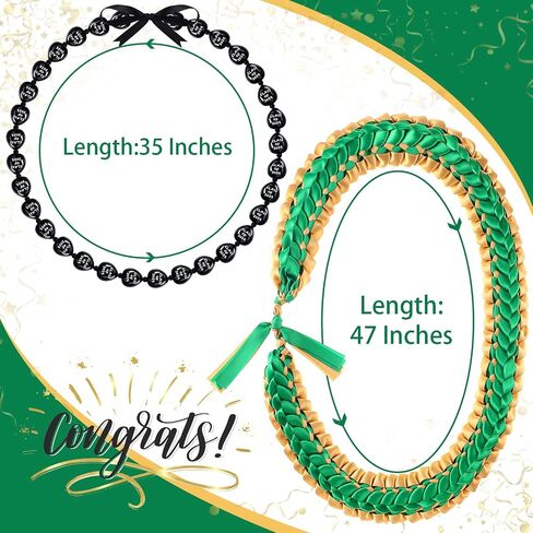 Junkin 2 قطعة التخرج Leis فئة 2024 Kukui Nut Leis الخرز القلائد اليدوية الشريط Leis مضفر قلادة مكتنزة الاكريليك قلادة هاواي هدية التخرج in Saudi Arabia