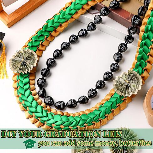 Junkin 2 قطعة التخرج Leis فئة 2024 Kukui Nut Leis الخرز القلائد اليدوية الشريط Leis مضفر قلادة مكتنزة الاكريليك قلادة هاواي هدية التخرج in Saudi Arabia