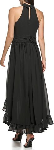 Karl Lagerfeld Paris Women's Chiffon High-Low Maxi Dress with Ruffle Skirt and Mock Neck in Saudi Arabia