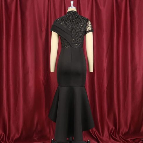 فساتين نسائية بمقاسات كبيرة فساتين رسمية وفساتين سهرة بأكمام قصيرة من الدانتيل باللون الأسود وكشكشة عالية الخصر in Kuwait