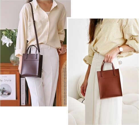 Vintage Vegan Leather Mini Tote Bag For Women Simple Small Top Handle Casual Purse Cute Cell Phone Satchel Retro Lady Handbag in Saudi Arabia
