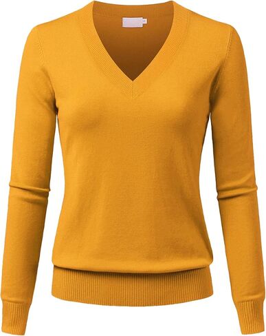 Women's V-Neck Long Sleeve Solid Basic Soft Stretch Pullover Knit Sweater in Kuwait
