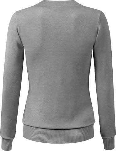 Women's V-Neck Long Sleeve Solid Basic Soft Stretch Pullover Knit Sweater in Kuwait