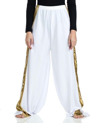 Danzcue Child Praise Dance 2 Tone Palazzo Pant, White-Gold, L-XL-Child in Saudi Arabia