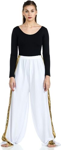 Danzcue Child Praise Dance 2 Tone Palazzo Pant, White-Gold, L-XL-Child in Saudi Arabia