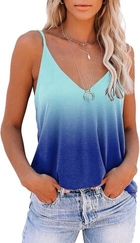 SAUKOLE Women's Adjustable Spaghetti Strap Shirts Blouse V Neck Floral Print Summer Sleeveless Casual Tank Tops in Saudi Arabia