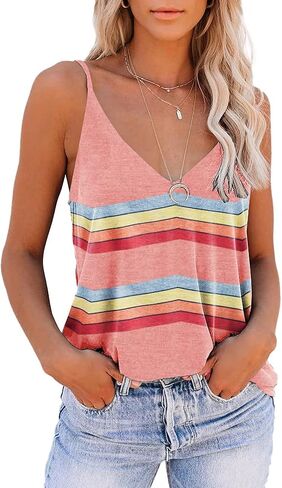 SAUKOLE Women's Adjustable Spaghetti Strap Shirts Blouse V Neck Floral Print Summer Sleeveless Casual Tank Tops in Saudi Arabia