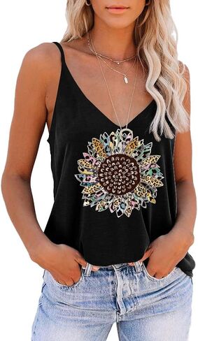 SAUKOLE Women's Adjustable Spaghetti Strap Shirts Blouse V Neck Floral Print Summer Sleeveless Casual Tank Tops in Saudi Arabia