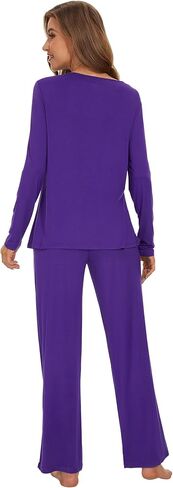 WiWi Viscose Pajamas Sets for Women Scoop Neck Pleated Front Sleepwear Long Sleeve Loungewear Set S-XXL in Saudi Arabia