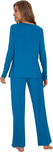 WiWi Viscose Pajamas Sets for Women Scoop Neck Pleated Front Sleepwear Long Sleeve Loungewear Set S-XXL in Saudi Arabia