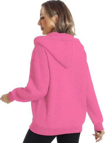 FANCYINN Womens Zip Up Hoodies Long Sleeve Oversized Sweatshirts Casual Drawstring Fall Fleece Jacket with Pockets in Kuwait