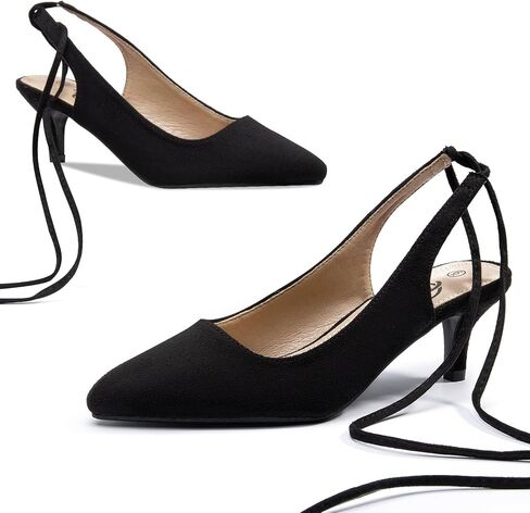 Trary Women’s Pumps Kitten Heels, Slingback Strappy Heels Closed Toe Heels Comfortable Lace Up Low Heels for Women Cute Pointed Toe Pumps Office Party Wedding Dress Shoes in Saudi Arabia