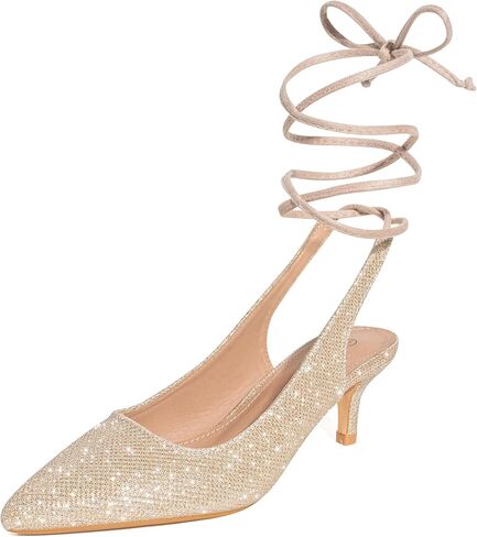 Trary Women’s Pumps Kitten Heels, Slingback Strappy Heels Closed Toe Heels Comfortable Lace Up Low Heels for Women Cute Pointed Toe Pumps Office Party Wedding Dress Shoes in Saudi Arabia