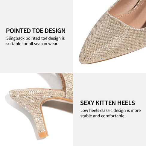 Trary Women’s Pumps Kitten Heels, Slingback Strappy Heels Closed Toe Heels Comfortable Lace Up Low Heels for Women Cute Pointed Toe Pumps Office Party Wedding Dress Shoes in Saudi Arabia