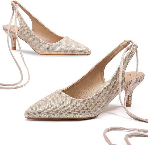 Trary Women’s Pumps Kitten Heels, Slingback Strappy Heels Closed Toe Heels Comfortable Lace Up Low Heels for Women Cute Pointed Toe Pumps Office Party Wedding Dress Shoes in Saudi Arabia