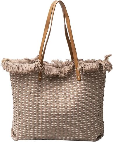 Tote Bag for Women Cute Canvas Shoulder Bag Summer Vibe Beach Bag Casual Handbag Bohemian Hobo Bag with Tassels in Saudi Arabia