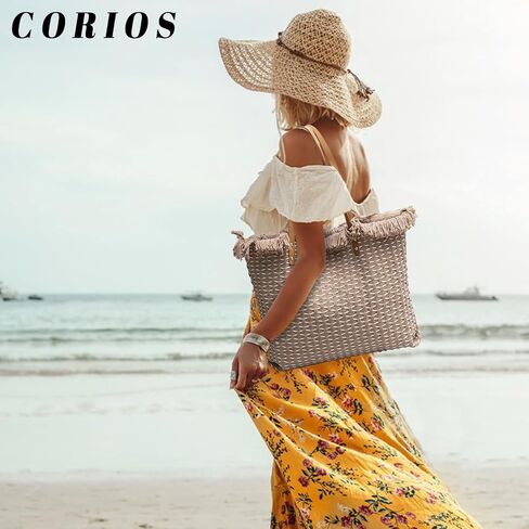Tote Bag for Women Cute Canvas Shoulder Bag Summer Vibe Beach Bag Casual Handbag Bohemian Hobo Bag with Tassels in Saudi Arabia
