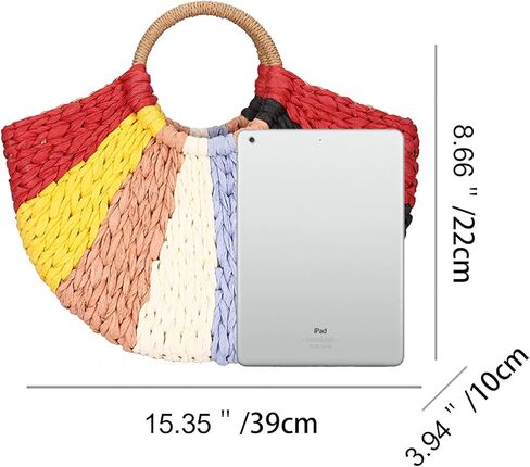 المرأة سترو حقيبة ، الملونة ريترو الصيف شاطئ حمل حقائب ويكر المنسوجة باليد راتان حمل مقبض حقيبة in Kuwait