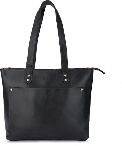 Ajuny Leather Tote Bag for Women Zipper Top Handle Satchel Purse with pockets for Business Office Shopping Work and Travel Soft Handbag Shopper ladies Oversized Shoulder Bag, Black in Saudi Arabia