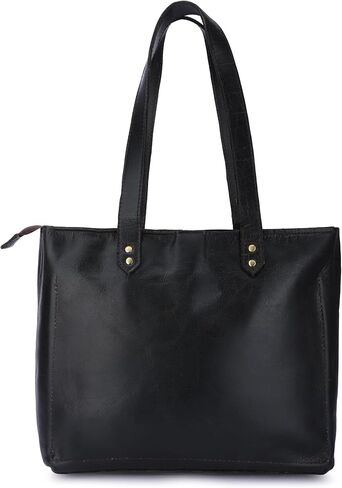 Ajuny Leather Tote Bag for Women Zipper Top Handle Satchel Purse with pockets for Business Office Shopping Work and Travel Soft Handbag Shopper ladies Oversized Shoulder Bag, Black in Saudi Arabia