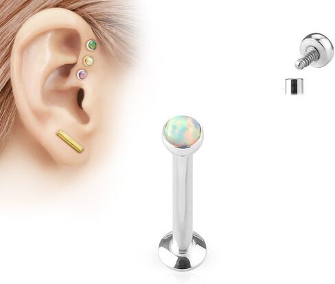 16 قرص مسطح من أوبال لابريت مرصع داخليًا من الفولاذ الجراحي 316L لغضروف الأذن والذقن (اختر الحجم واللون) in Kuwait